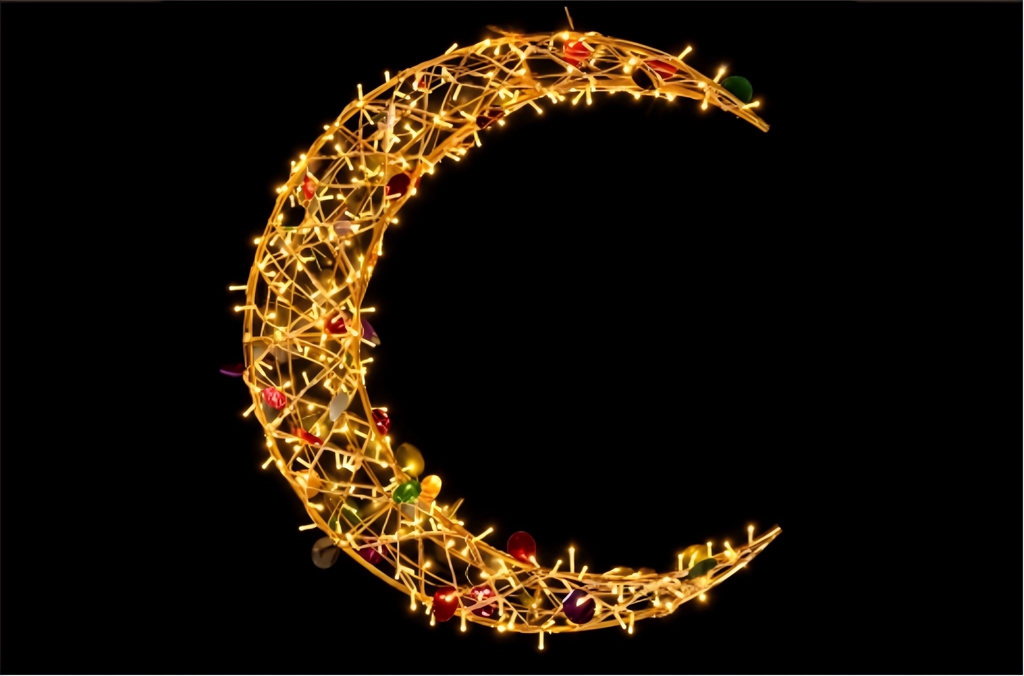 LED Golden Crescent Moon Motif Light for Ramadan and Eid Decoration